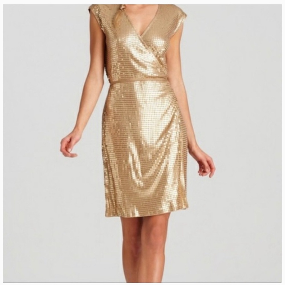 Michael Kors Gold Sequin Wrap dress size M